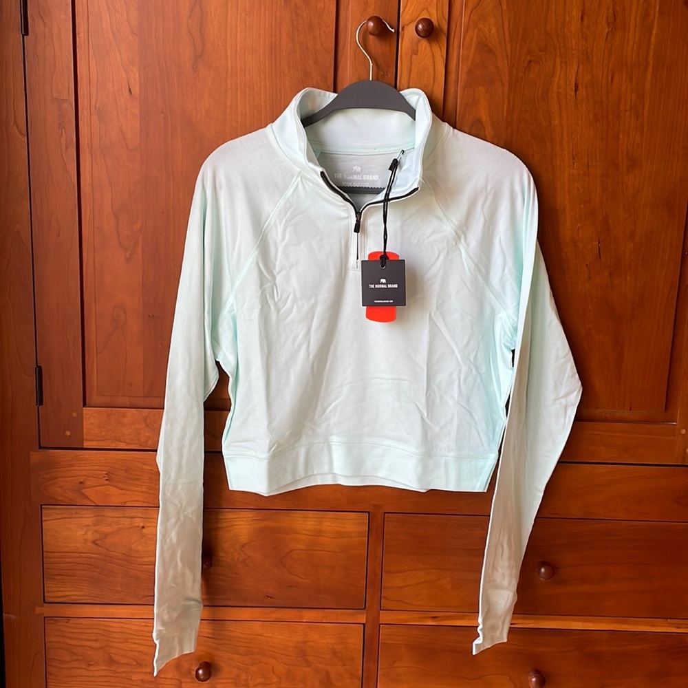 The Normal Brand- Active Puremeso Cropped Quarter Zip, Medium, Sea Glass